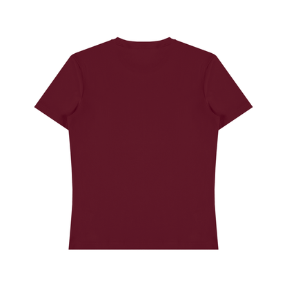 Unisex Fitted Cotton Spandex T-Shirt in wine red, alternate angle