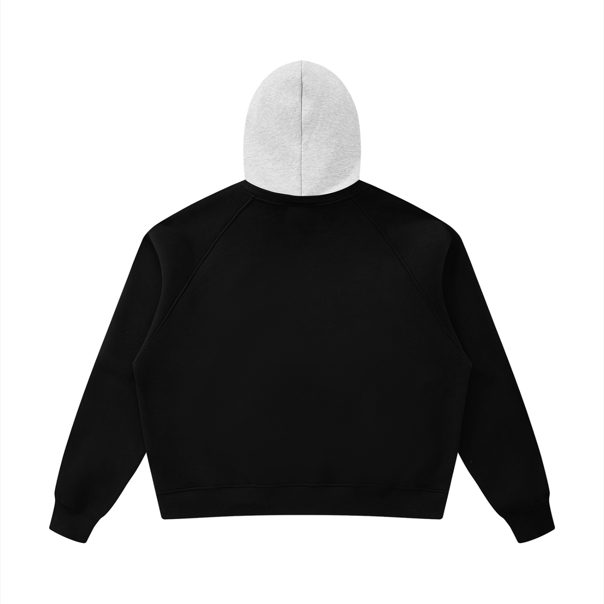 Unisex Fleece Raglan Color Block Hoodie in black with flower gray, alternate angle