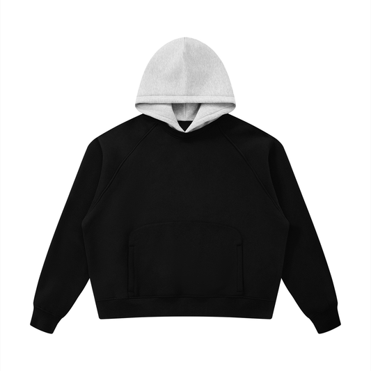 Unisex Fleece Raglan Color Block Hoodie in black with flower gray