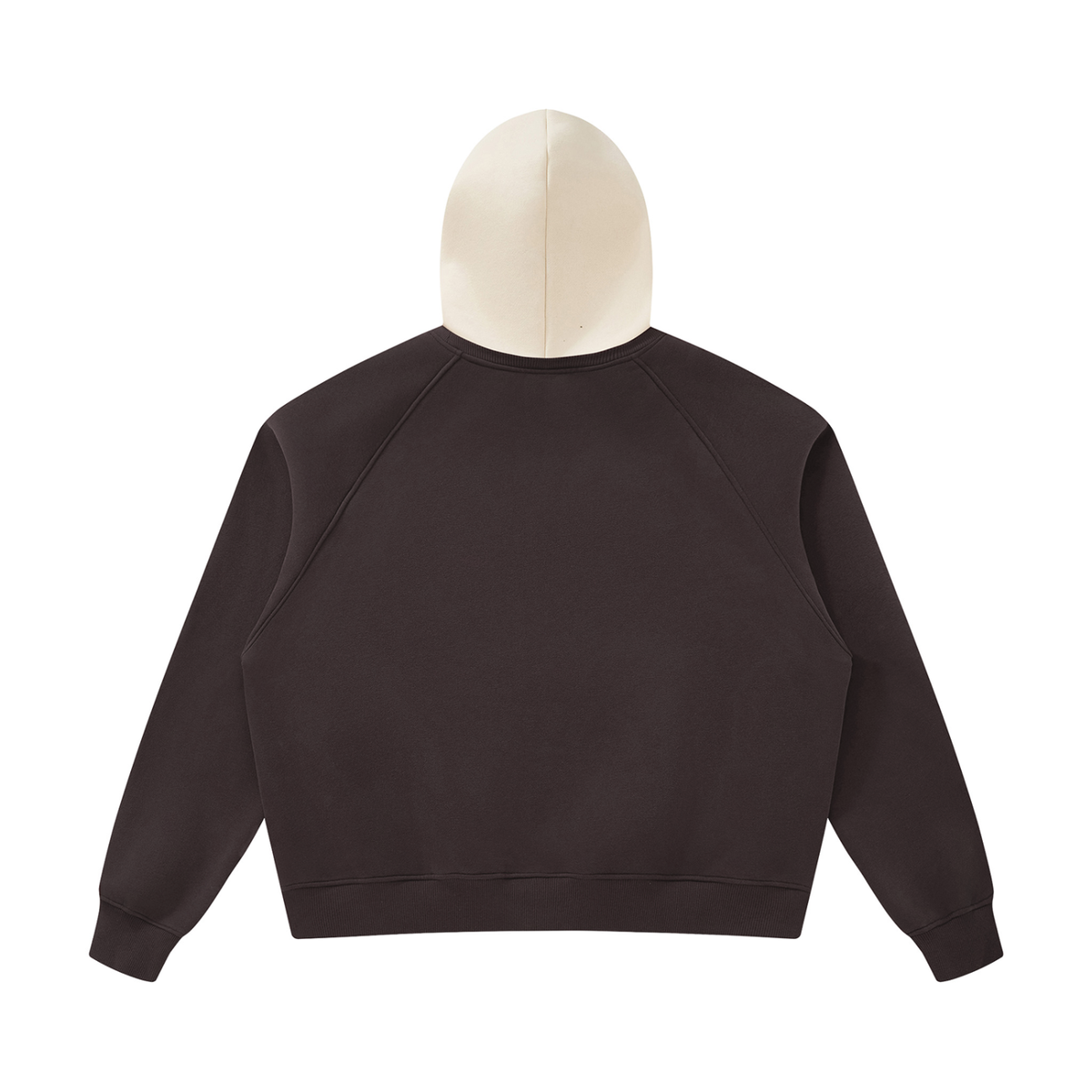 Unisex Fleece Raglan Color Block Hoodie in coffee with apricot, alternate angle