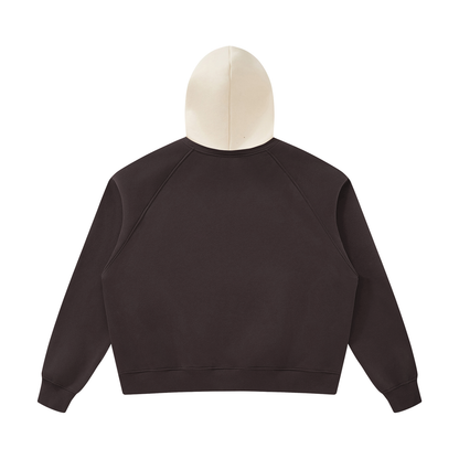 Unisex Fleece Raglan Color Block Hoodie in coffee with apricot, alternate angle