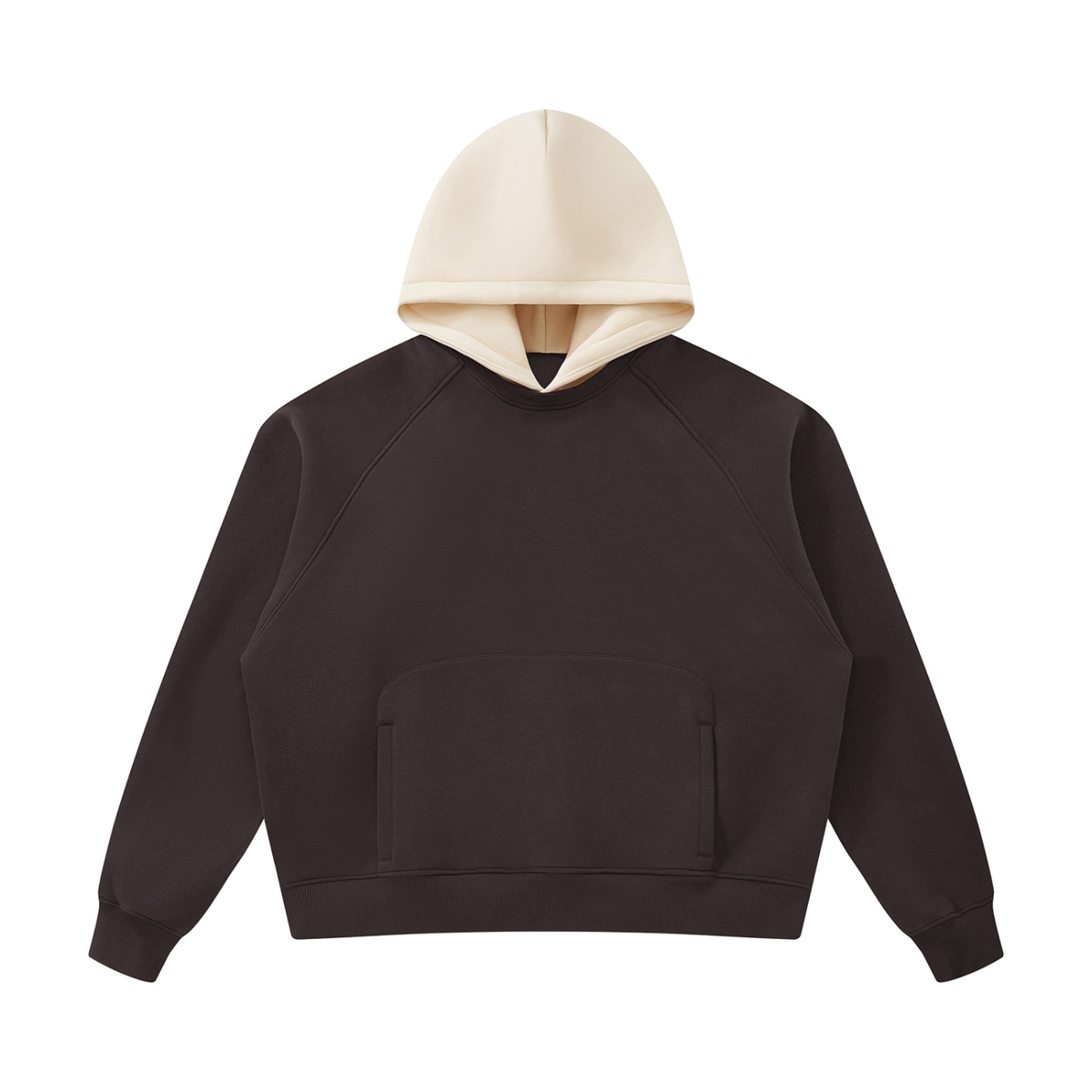 Unisex Fleece Raglan Color Block Hoodie in coffee with apricot