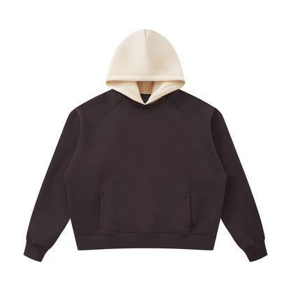 Unisex Fleece Raglan Color Block Hoodie in coffee with apricot