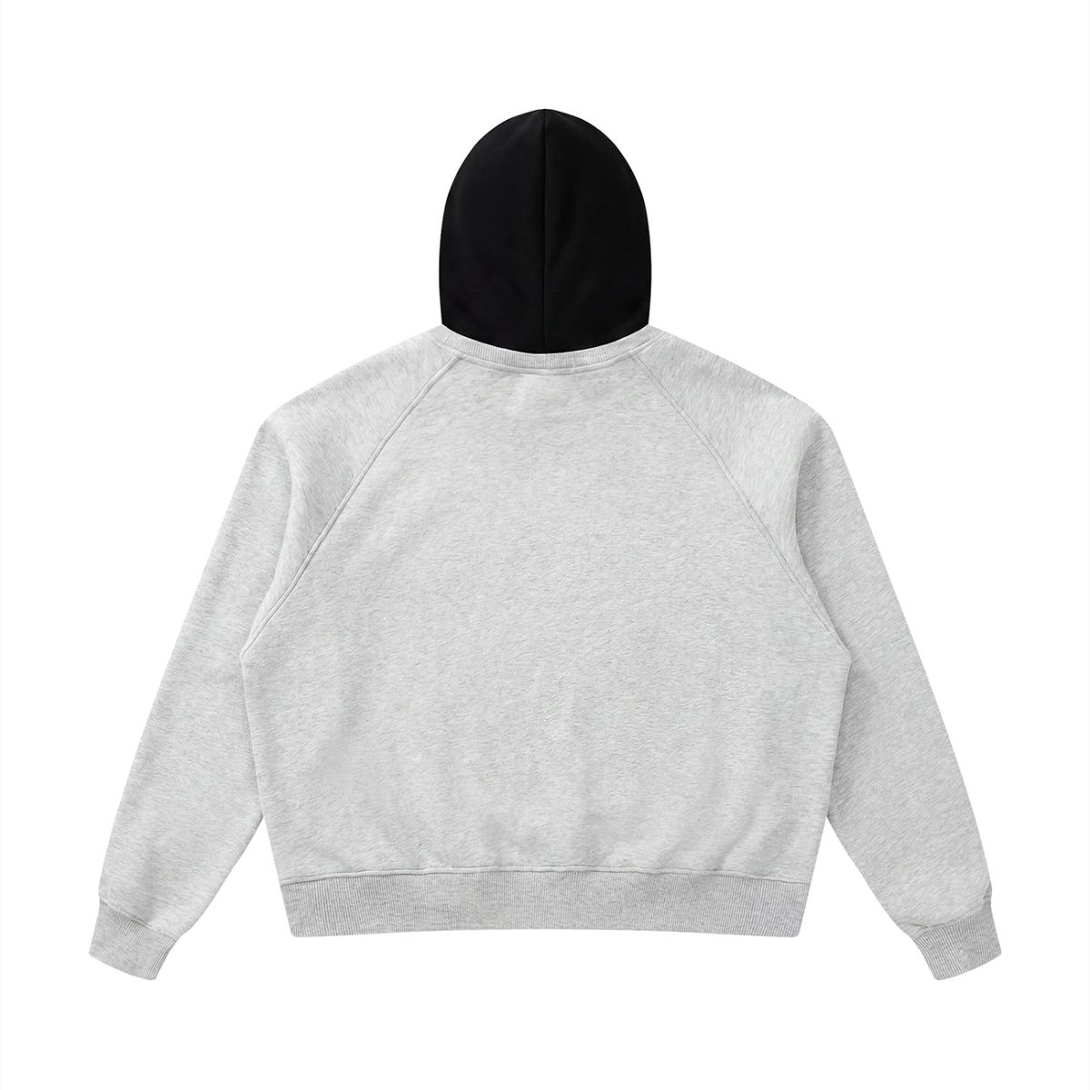 Unisex Fleece Raglan Color Block Hoodie in flower gray with black, alternate angle
