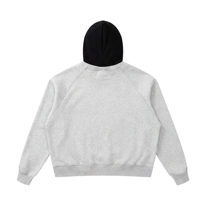 Unisex Fleece Raglan Color Block Hoodie in flower gray with black, alternate angle