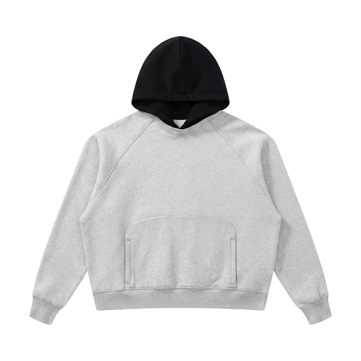 Unisex Fleece Raglan Color Block Hoodie in flower gray with black