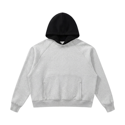 Unisex Fleece Raglan Color Block Hoodie in flower gray with black