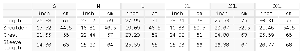 Size chart for the Unisex Fleece Regular Shoulder Hoodie