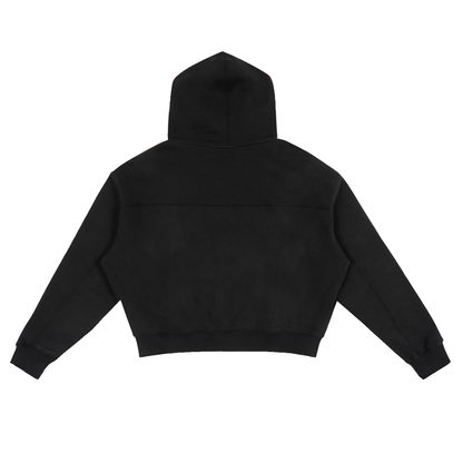 Unisex Fleece Zip-Up Boxy Hoodie in black, alternate angle