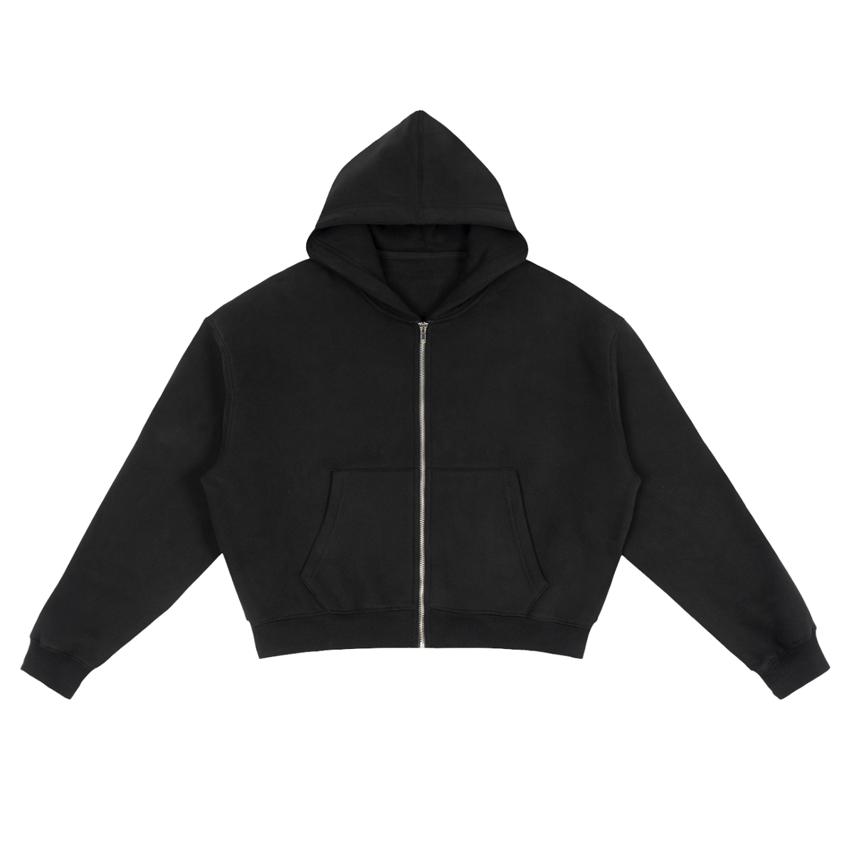 Unisex Fleece Zip-Up Boxy Hoodie in black