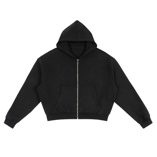 Unisex Fleece Zip-Up Boxy Hoodie in black