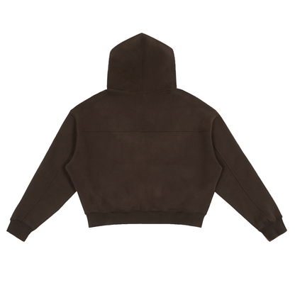 Unisex Fleece Zip-Up Boxy Hoodie in brown, alternate angle