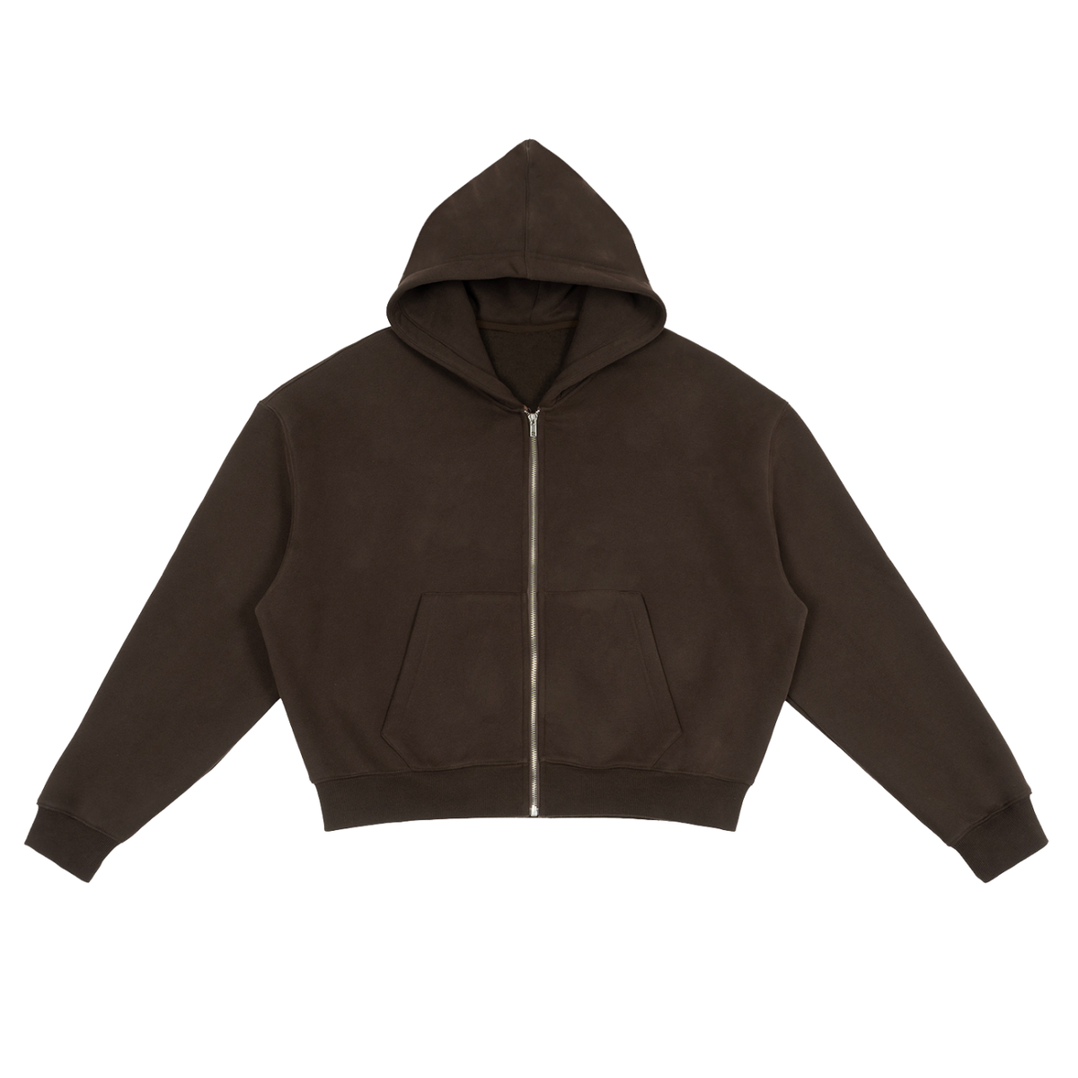 Unisex Fleece Zip-Up Boxy Hoodie in brown