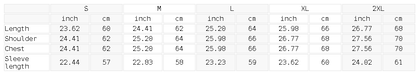 Size chart for the Unisex Fleece Zip-Up Boxy Hoodie