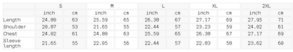 Size chart for the Unisex Fleeced Boxy Hoodie