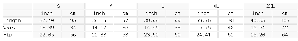 Size chart for the Unisex Fleeced Jogger Sweatpants