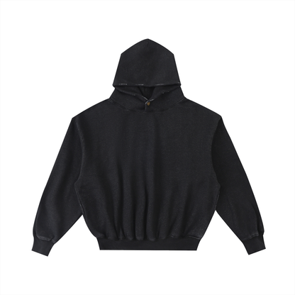 Unisex Frayed Enzyme Washed Fleece Hoodie in black