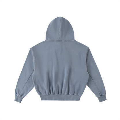 Unisex Frayed Enzyme Washed Fleece Hoodie in blue, alternate angle