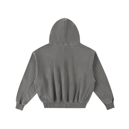 Unisex Frayed Enzyme Washed Fleece Hoodie in dark gray, alternate angle