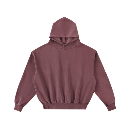 Unisex Frayed Enzyme Washed Fleece Hoodie in red