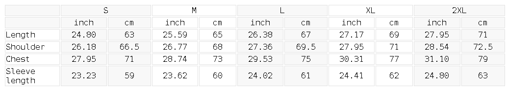 Size chart for the Unisex Frayed Enzyme Washed Fleece Hoodie
