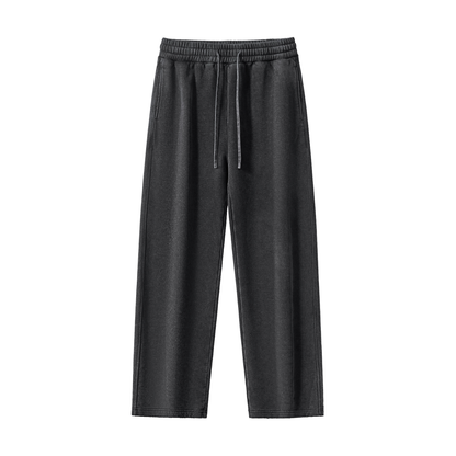 Unisex Frayed Enzyme Washed Fleece Sweatpants in black
