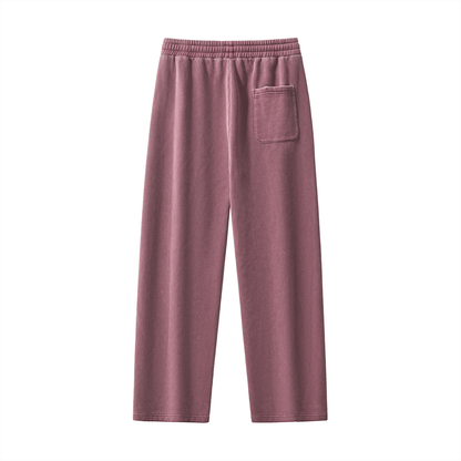 Unisex Frayed Enzyme Washed Fleece Sweatpants in red, alternate angle