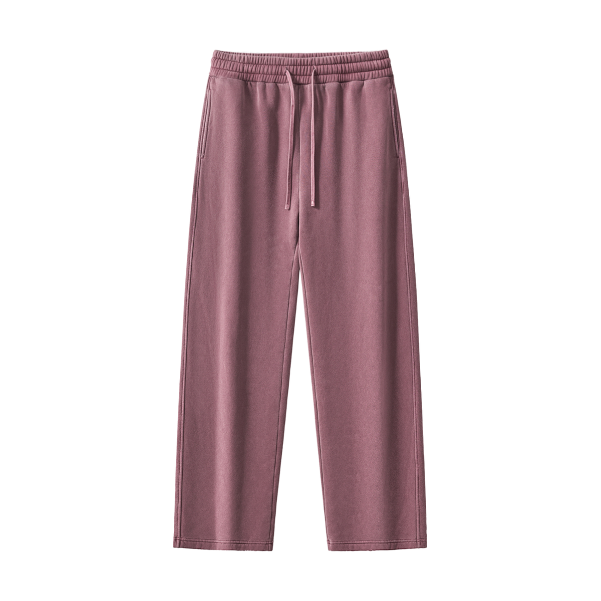 Unisex Frayed Enzyme Washed Fleece Sweatpants in red