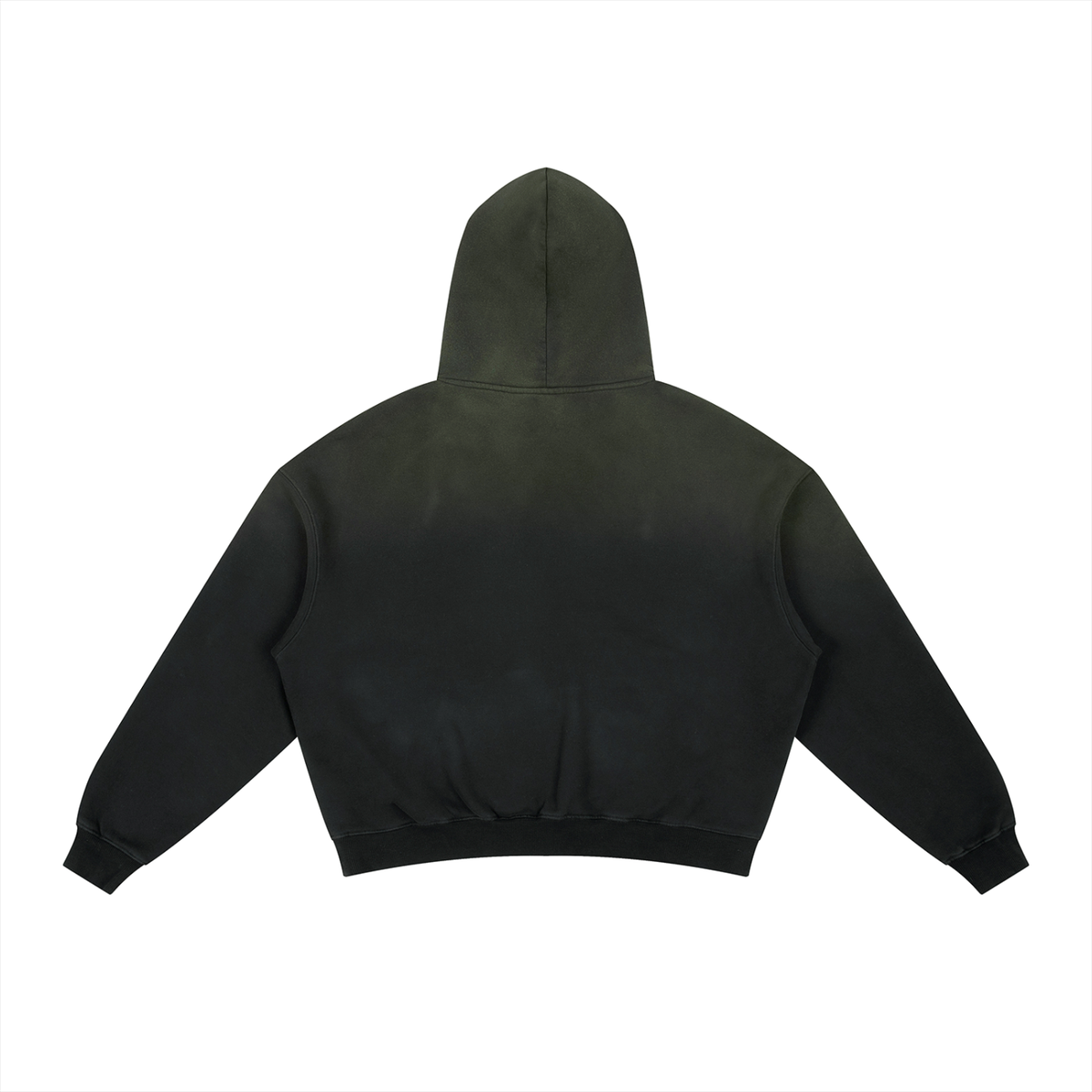 Unisex Frayed Sunfade Boxy Fleece Hoodie in black, alternate angle