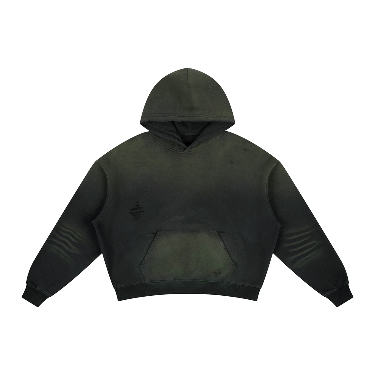 Unisex Frayed Sunfade Boxy Fleece Hoodie in black