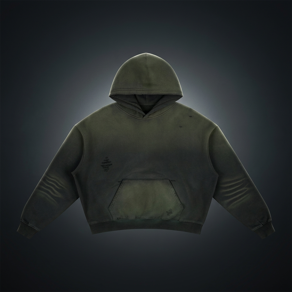 Unisex Frayed Sunfade Boxy Fleece Hoodie
