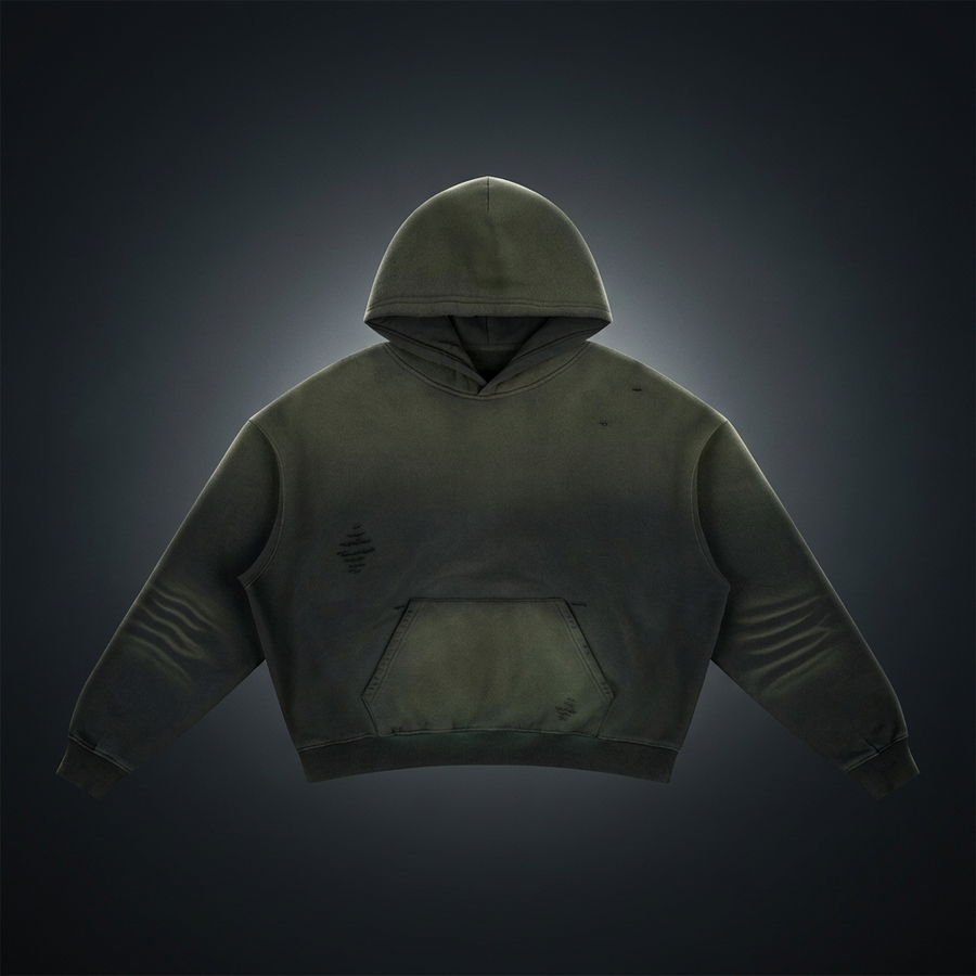 Unisex Frayed Sunfade Boxy Fleece Hoodie