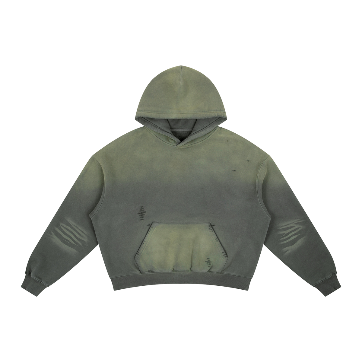 Unisex Frayed Sunfade Boxy Fleece Hoodie in gray