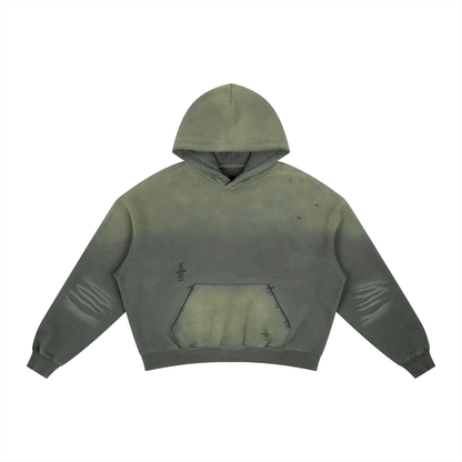 Unisex Frayed Sunfade Boxy Fleece Hoodie in gray