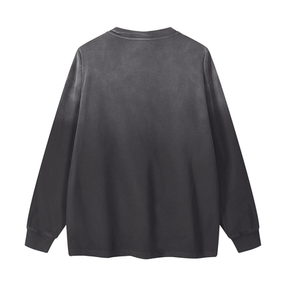 Unisex Gradient Washed Long Sleeve T-Shirt in black, alternate angle