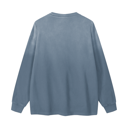 Unisex Gradient Washed Long Sleeve T-Shirt in gray blue, alternate angle