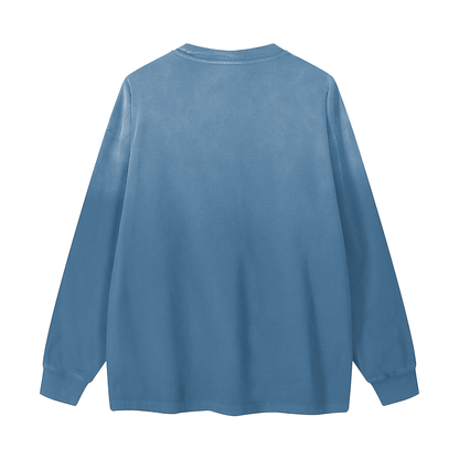 Unisex Gradient Washed Long Sleeve T-Shirt in jeans blue, alternate angle