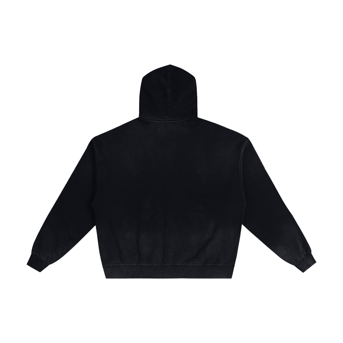 Unisex Hand-Frayed Sunfade Zip Hoodie in black, alternate angle