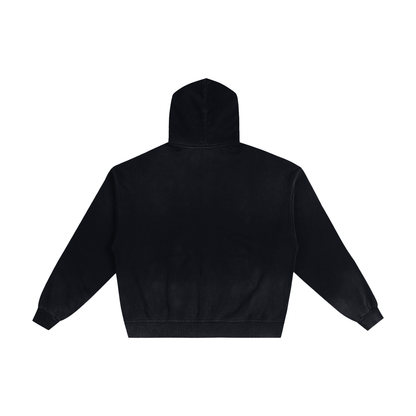 Unisex Hand-Frayed Sunfade Zip Hoodie in black, alternate angle