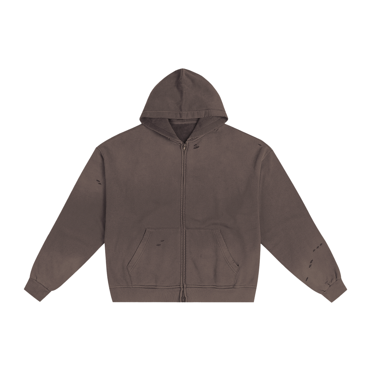 Unisex Hand-Frayed Sunfade Zip Hoodie in dark gray