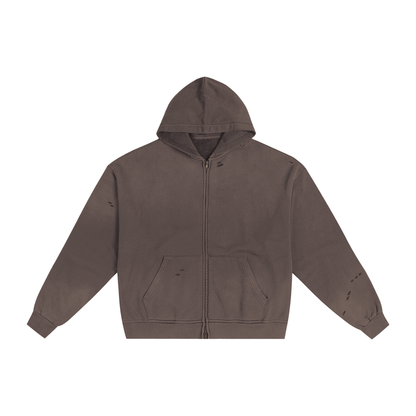 Unisex Hand-Frayed Sunfade Zip Hoodie in dark gray