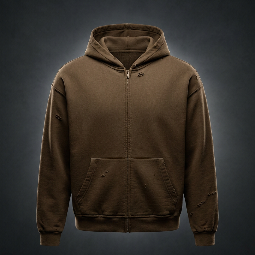 Unisex Hand-Frayed Sunfade Zip Hoodie