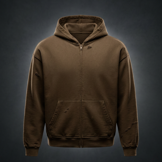 Unisex Hand-Frayed Sunfade Zip Hoodie