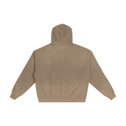 Unisex Hand-Frayed Sunfade Zip Hoodie in sand apricot, alternate angle