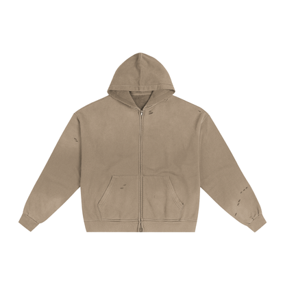 Unisex Hand-Frayed Sunfade Zip Hoodie in sand apricot