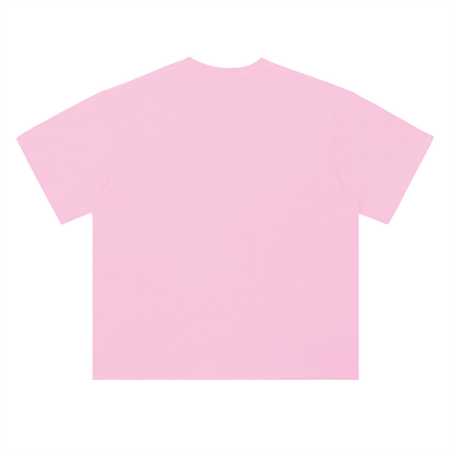 Unisex Heavyweight Drop Shoulder Cotton T-Shirt in cherry blossom pink, alternate angle