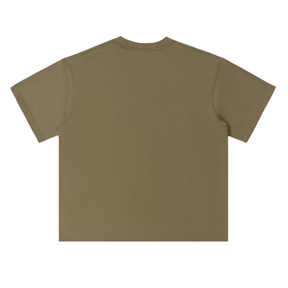 Unisex Heavyweight Drop Shoulder Cotton T-Shirt in deep khaki, alternate angle