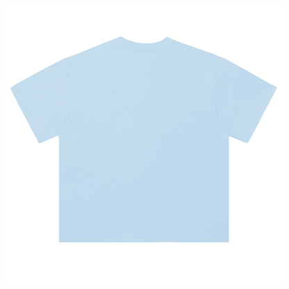 Unisex Heavyweight Drop Shoulder Cotton T-Shirt in light blue, alternate angle