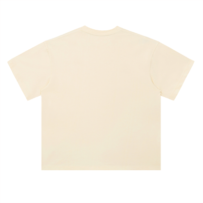 Unisex Heavyweight Drop Shoulder Cotton T-Shirt in milk apricot, alternate angle