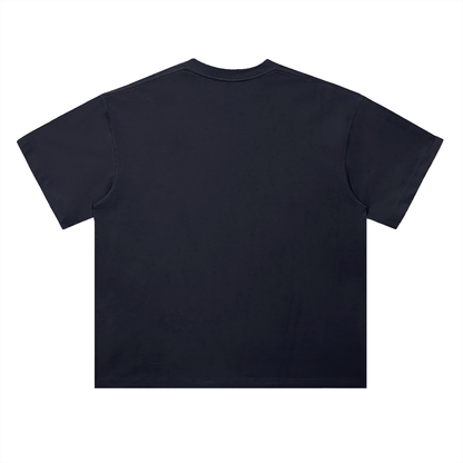 Unisex Heavyweight Drop Shoulder Cotton T-Shirt in navy, alternate angle